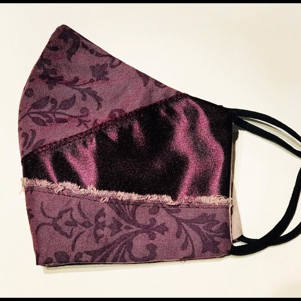 Handmade cotton & satin violet paisley face mask.